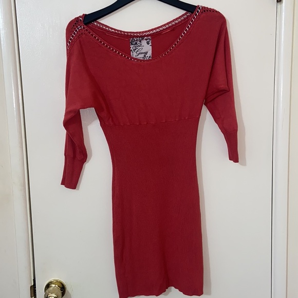 Y2K GUESS CORAL SWEATER DRESS CHAIN DETAIL KNIT SZ MED BODYCON SEXY - Picture 6 of 10